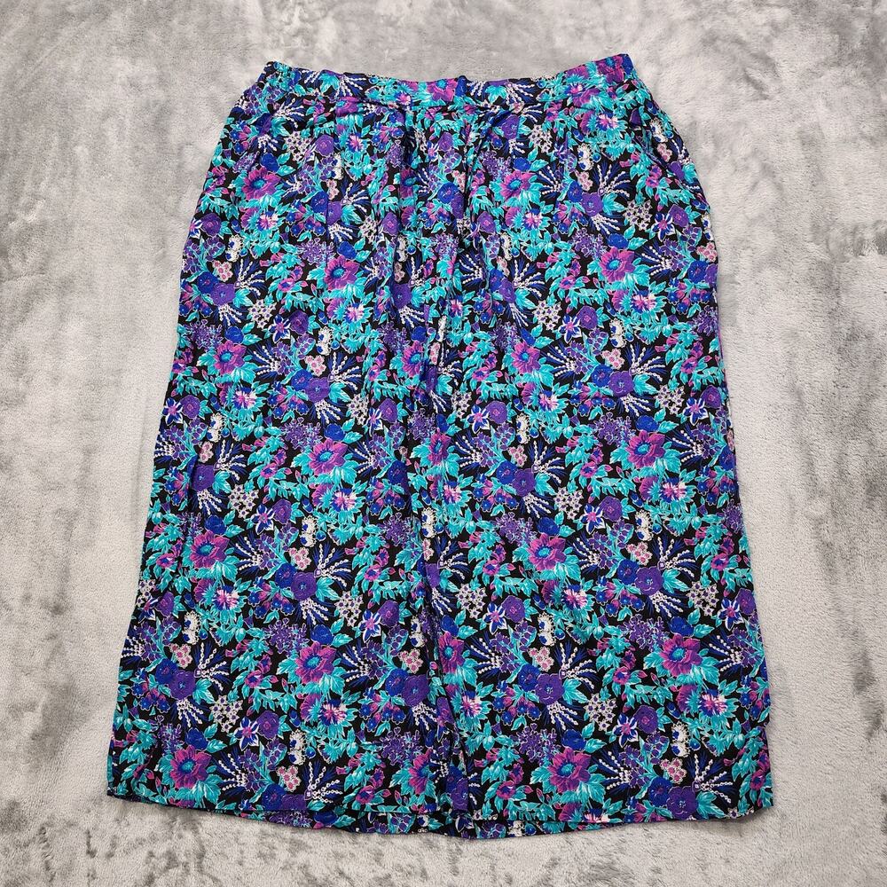 Vintage Maggie McNaughton Skirt Womens 20 Blue Purple Black Floral Pockets